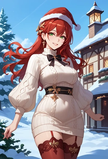 star rail,himeko,Christmas,sweater dress,stockings  - AI generated anime art