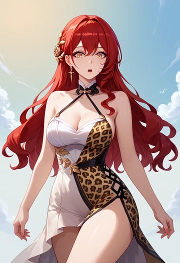 star rail,himeko,leopard print,silk slip dress  - AI generated anime art