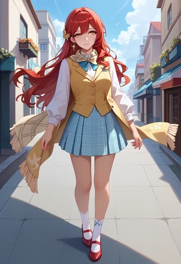 star rail,himeko,spring,student uniform,vest  - AI generated anime art