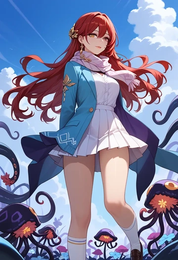 star rail,himeko,spring,student uniform,cardigan  - AI generated anime art