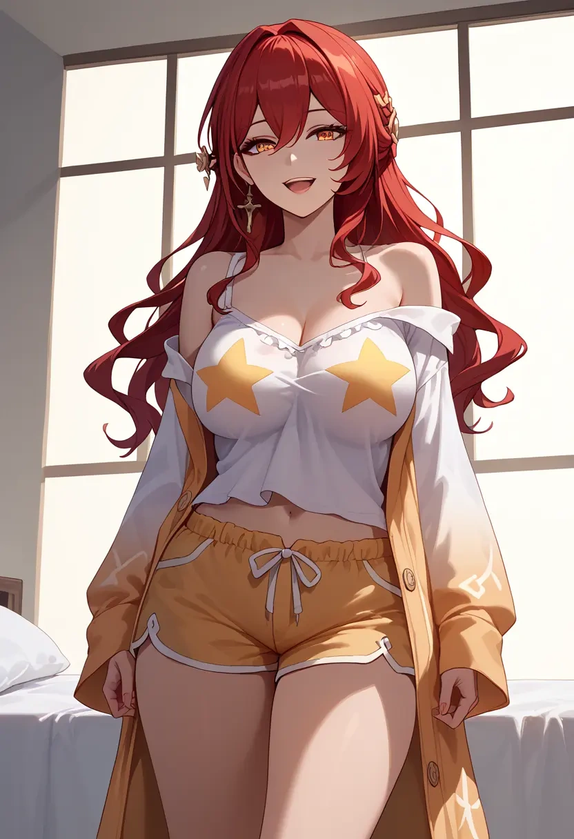 star rail,himeko,pajamas, low-waisted shorts  - 