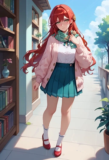 star rail,himeko,spring,student uniform,light cardigan  - AI generated anime art