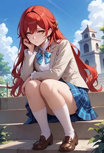 star rail,himeko,spring,student uniform,blazer  - AI generated anime art