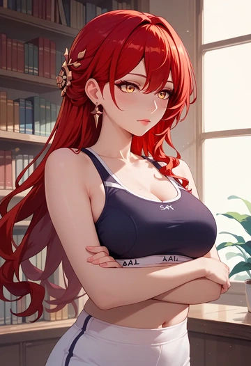 star rail,himeko,sports bra,wide-leg joggers  - AI generated anime art