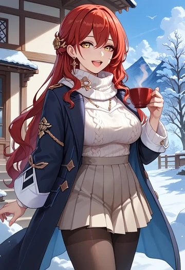 star rail,himeko,winter,student uniform,puffer coat  - AI generated anime art