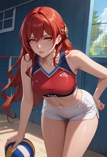 star rail,himeko,volleyball uniform  - AI generated anime art