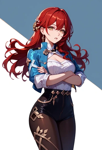 star rail,himeko,denim jacket,cropped,leather leggings  - AI generated anime art