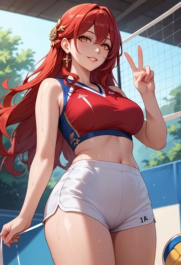 star rail,himeko,volleyball uniform  - AI generated anime art