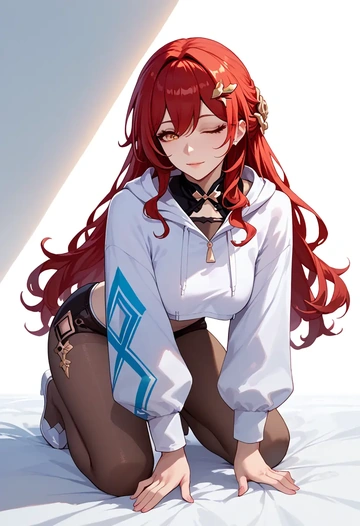 star rail,himeko,crop hoodie,shorts  - AI generated anime art