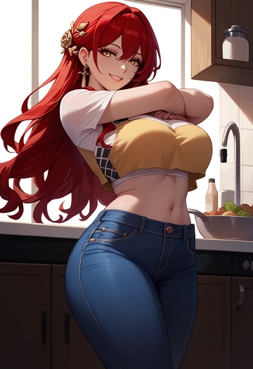 star rail,himeko,crop top  - AI generated anime art