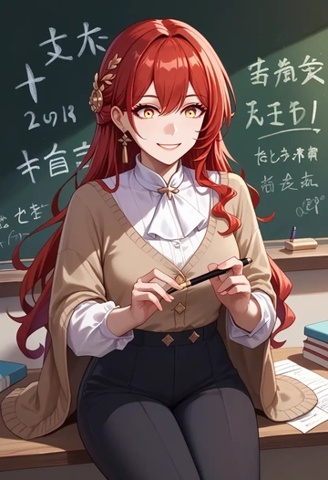 star rail,himeko,teacher, sweater  - AI generated anime art