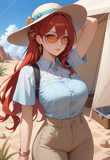 star rail,himeko,tent,desert  - AI generated anime art