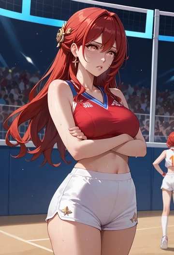 star rail,himeko,volleyball uniform  - AI generated anime art