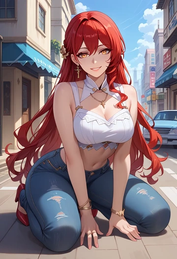 star rail,himeko,crop top  - AI generated anime art