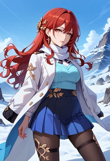 star rail,himeko,winter,student uniform,puffer jacket  - AI generated anime art