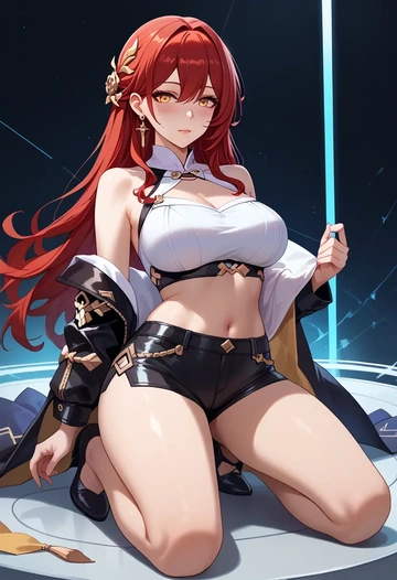 star rail,himeko,leather,shorts,crop top  - AI generated anime art