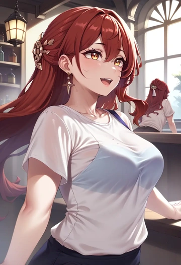 star rail,himeko,running shirt,shorts,sneakers  - AI generated anime art