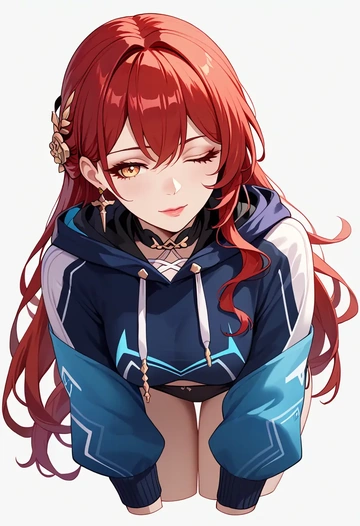 star rail,himeko,hoodie,cropped,high-waisted joggers  - AI generated anime art