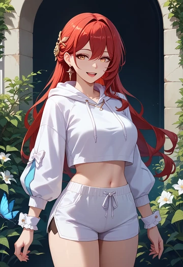 star rail,himeko,hoodie,cropped,high-waisted joggers  - AI generated anime art