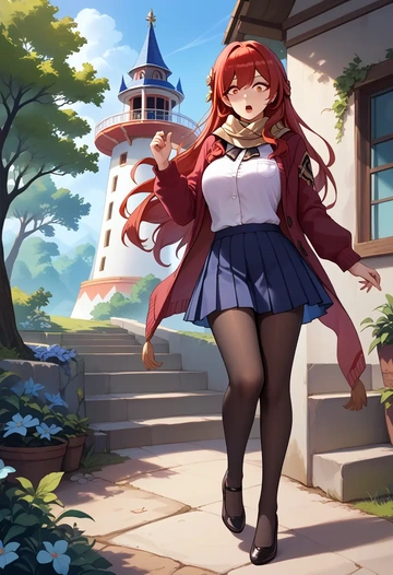 star rail,himeko,winter,student uniform,cardigan  - AI generated anime art