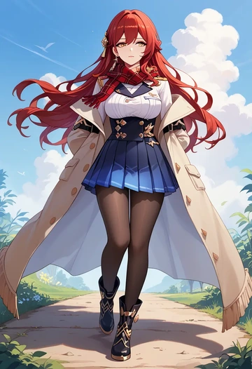 star rail,himeko,winter,student uniform,fur-trimmed coat  - AI generated anime art