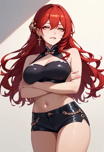 star rail,himeko,leather,shorts,crop top  - AI generated anime art