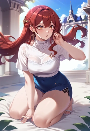 star rail,himeko,running shirt,shorts,sneakers  - AI generated anime art