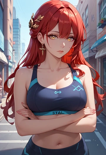 star rail,himeko,sports bra,high-waisted leggings  - AI generated anime art