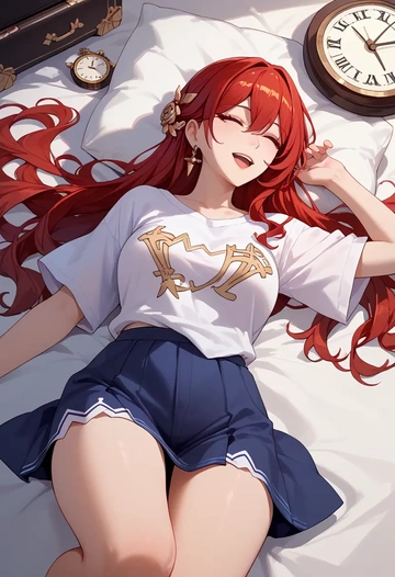 star rail,himeko,oversized graffiti shirt,dolphin shorts  - AI generated anime art