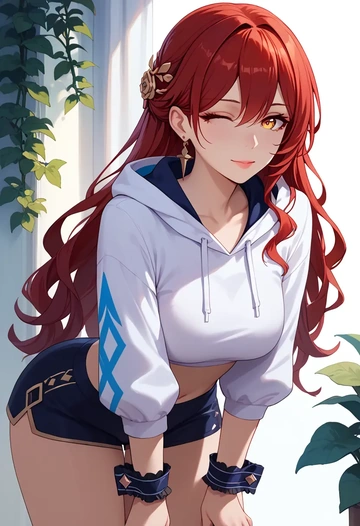 star rail,himeko,hoodie,cropped,high-waisted joggers  - AI generated anime art