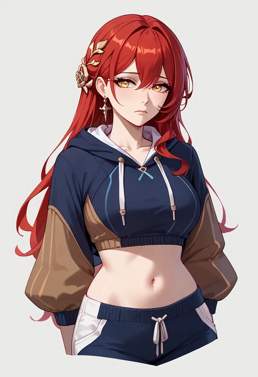 star rail,himeko,hoodie,cropped,high-waisted joggers  - 