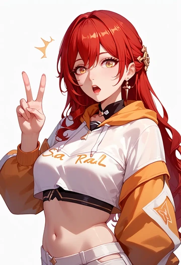 star rail,himeko,crop hoodie,shorts  - AI generated anime art