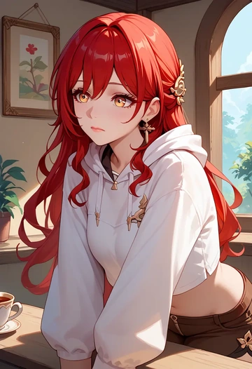 star rail,himeko,crop hoodie,shorts  - AI generated anime art