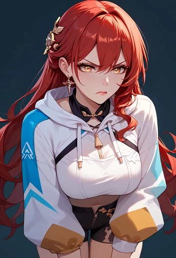 star rail,himeko,crop hoodie,shorts  - AI generated anime art