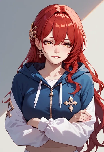 star rail,himeko,crop hoodie,shorts  - AI generated anime art