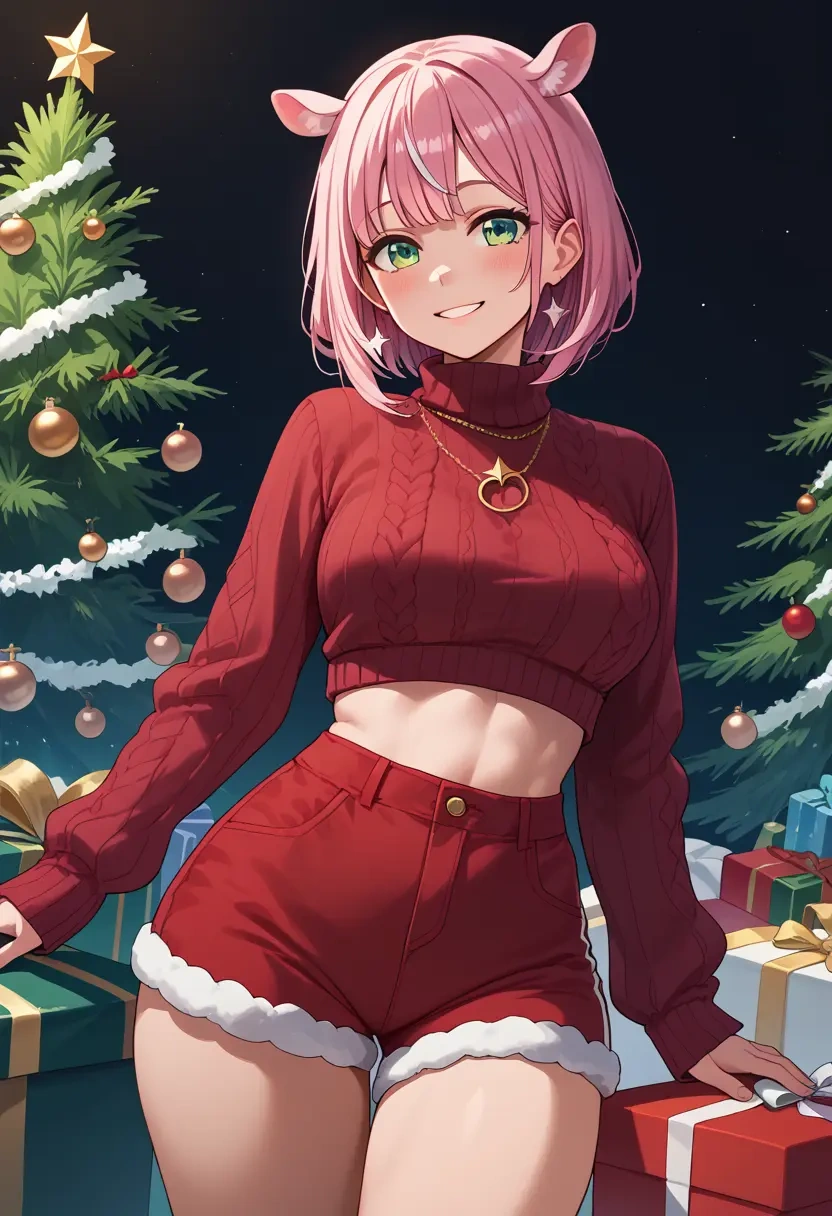 hololive,himemori_luna,Christmas,red velvet shorts,turtleneck sweater  - 