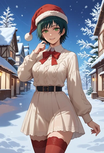 chainsaw_man,himeno_(chainsaw_man),Christmas,sweater dress,stockings  - AI generated anime art