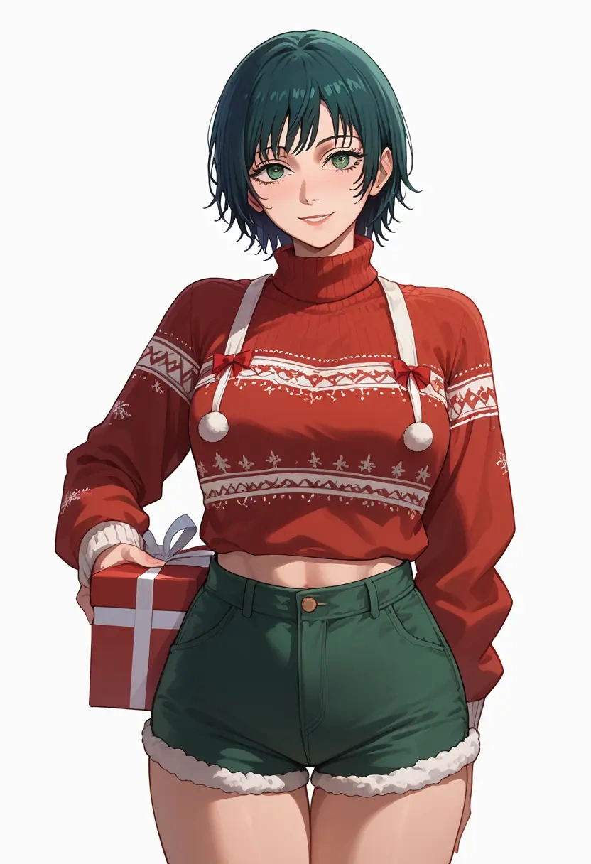 chainsaw_man,himeno_(chainsaw_man),Christmas,red velvet shorts,turtleneck sweater  - 