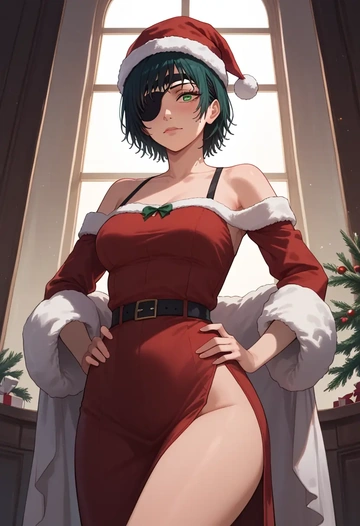 chainsaw_man,himeno_(chainsaw_man),Christmas,red velvet dress  - AI generated anime art