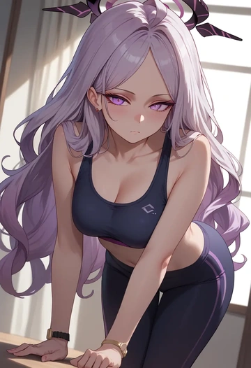 blue_archive,hina_(blue_archive),yoga shorts, bra  - AI generated anime art