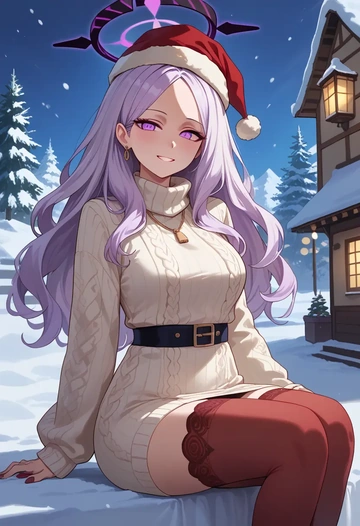 blue_archive,hina_(blue_archive),Christmas,sweater dress,stockings  - AI generated anime art