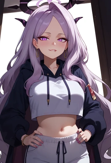 blue_archive,hina_(blue_archive),hoodie,cropped,high-waisted joggers  - AI generated anime art