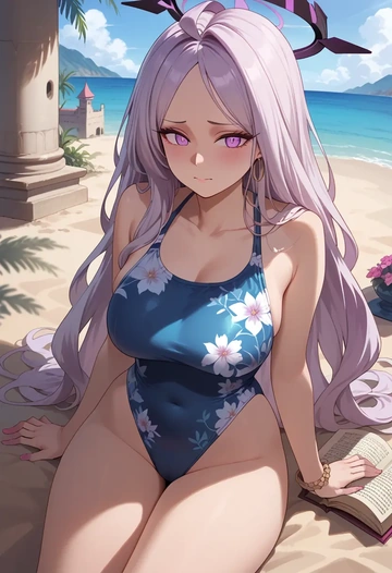 blue_archive,hina_(swimsuit)_(blue_archive),swimsuit,floral print  - AI generated anime art