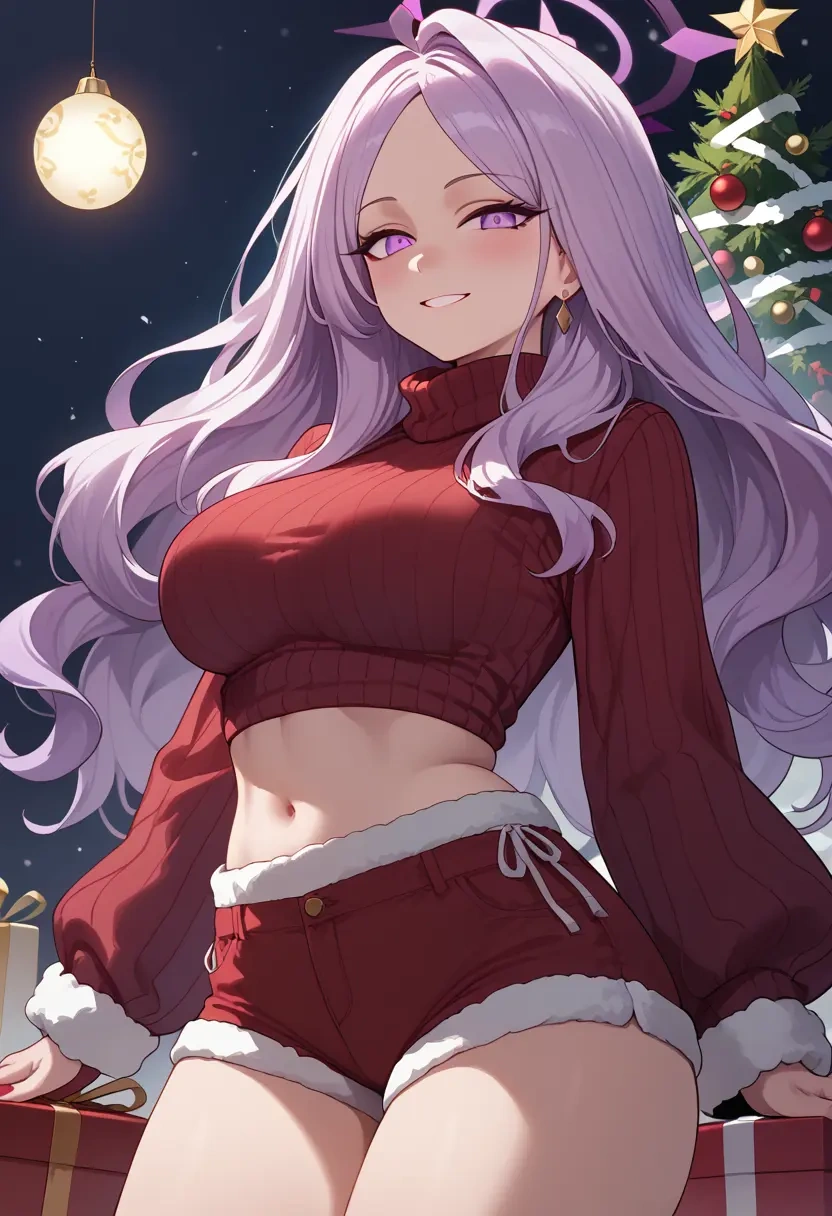 blue_archive,hina_(swimsuit)_(blue_archive),Christmas,red velvet shorts,turtleneck sweater  - 