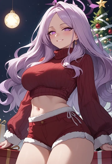 blue_archive,hina_(swimsuit)_(blue_archive),Christmas,red velvet shorts,turtleneck sweater  - AI generated anime art