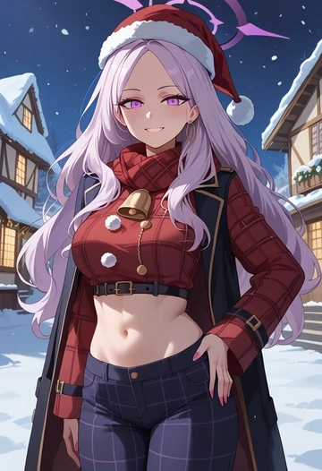 blue_archive,hina_(swimsuit)_(blue_archive),Christmas,plaid trousers  - AI generated anime art