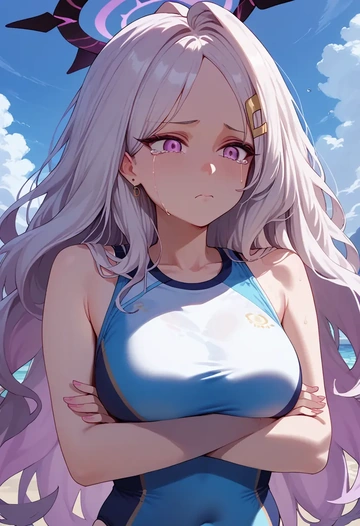 blue_archive,hina_(swimsuit)_(blue_archive),tankini top,board shorts  - AI generated anime art