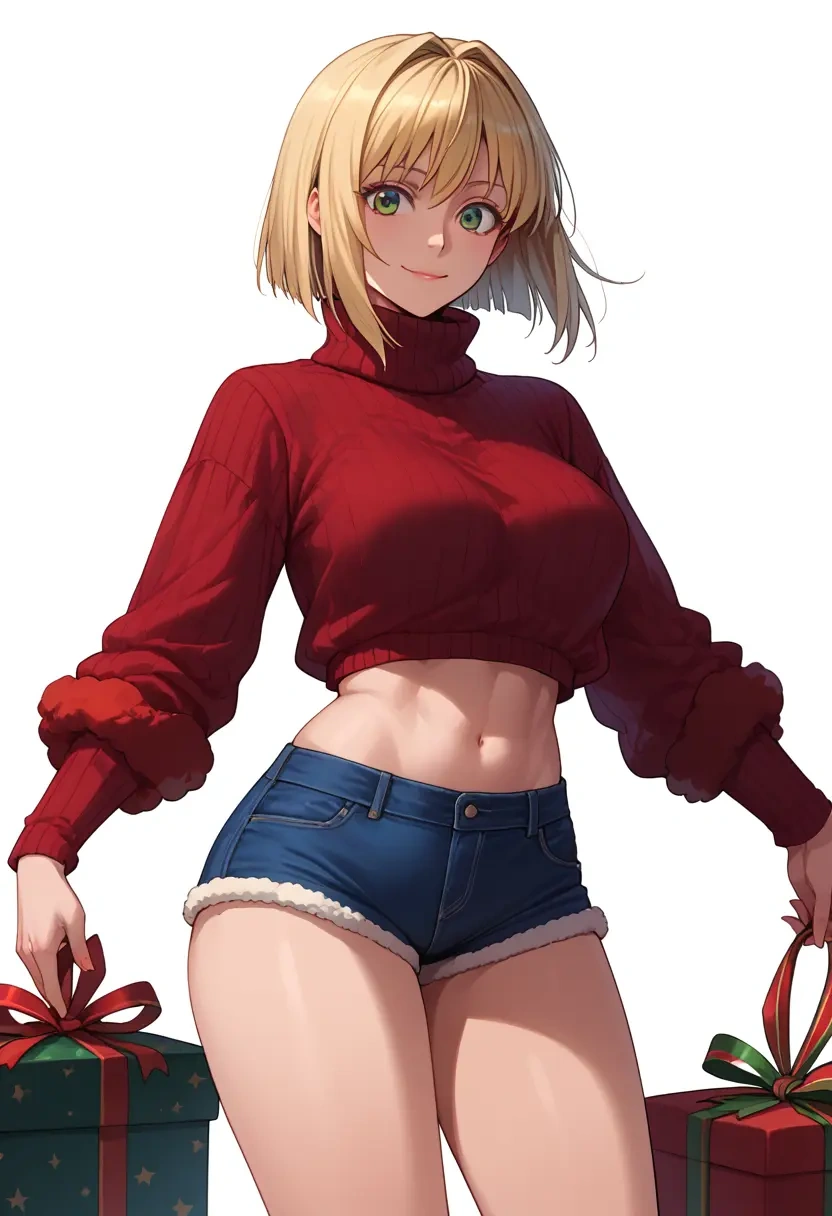 rozen_maiden,hinaichigo,Christmas,red velvet shorts,turtleneck sweater  - 