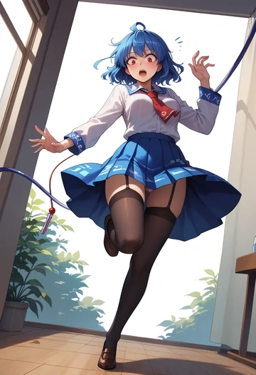 touhou,hinanawi_tenshi,jk uniform, stockings  - AI generated anime art