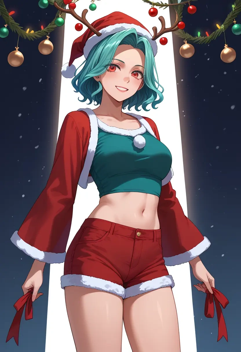 touhou,hinanawi_tenshi,Christmas,red velvet shorts  - 